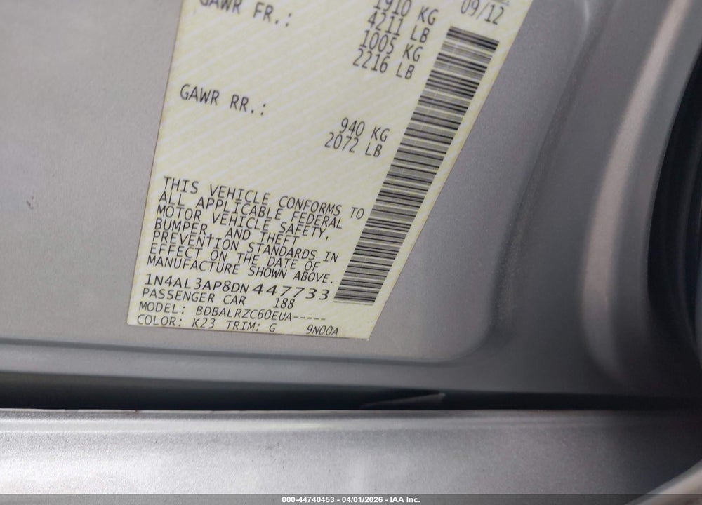 2013 NISSAN ALTIMA 2.5 S VIN: 1N4AL3AP8DN447733