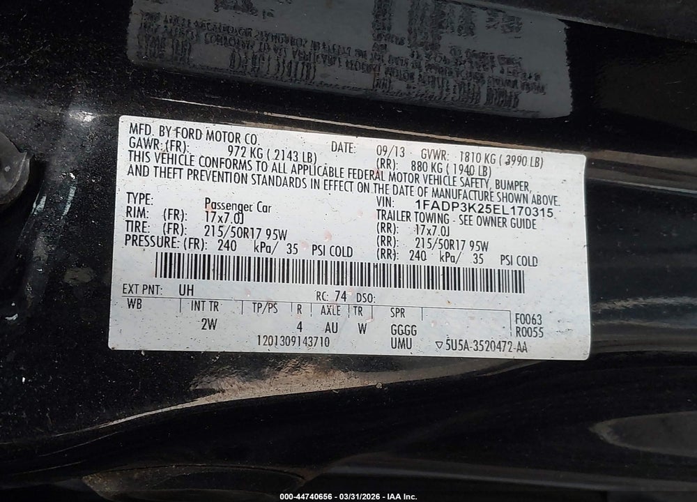 2014 FORD FOCUS SE VIN: 1FADP3K25EL170315