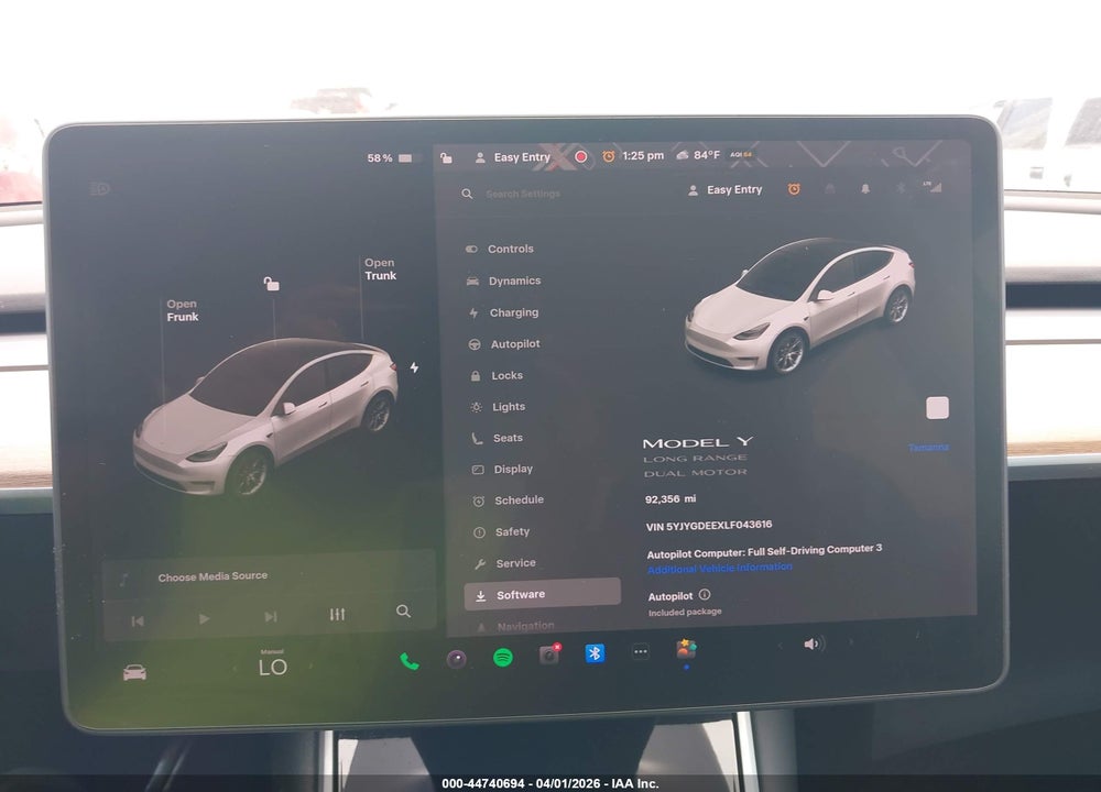 2020 TESLA MODEL Y LONG RANGE DUAL MOTOR ALL-WHEEL DRIVE VIN: 5YJYGDEEXLF043616