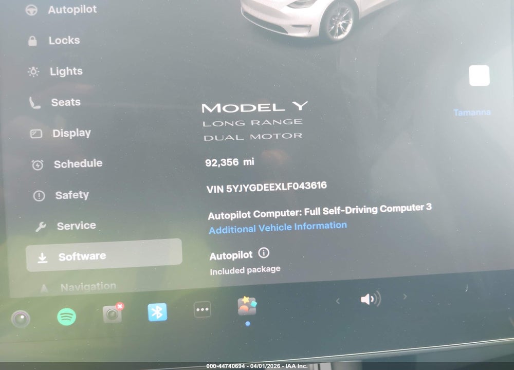 2020 TESLA MODEL Y LONG RANGE DUAL MOTOR ALL-WHEEL DRIVE VIN: 5YJYGDEEXLF043616