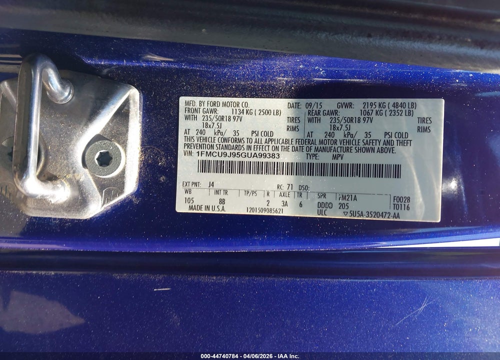 2016 FORD ESCAPE TITANIUM VIN: 1FMCU9J95GUA99383