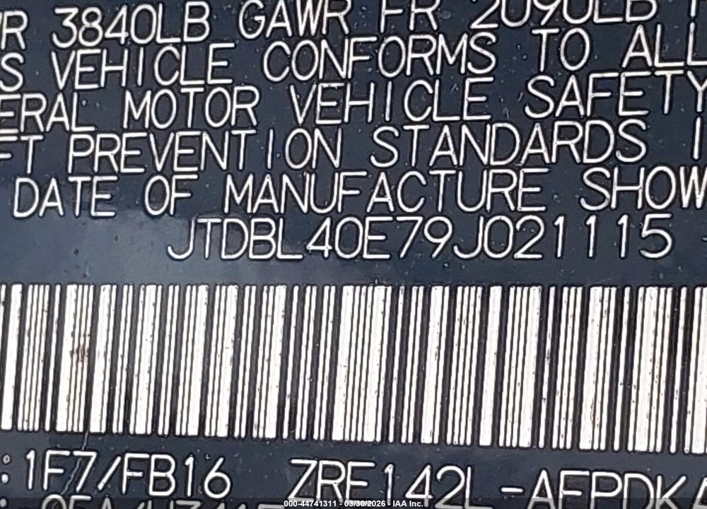 2009 TOYOTA COROLLA LE VIN: JTDBL40E79J021115