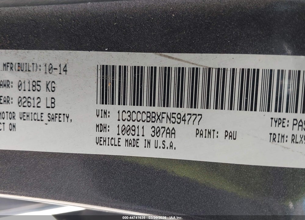 2015 CHRYSLER 200 S VIN: 1C3CCCBBXFN594777