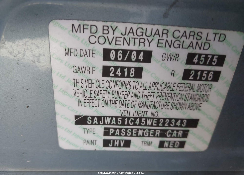 2005 JAGUAR X-TYPE 3.0 VIN: SAJWA51C45WE22343