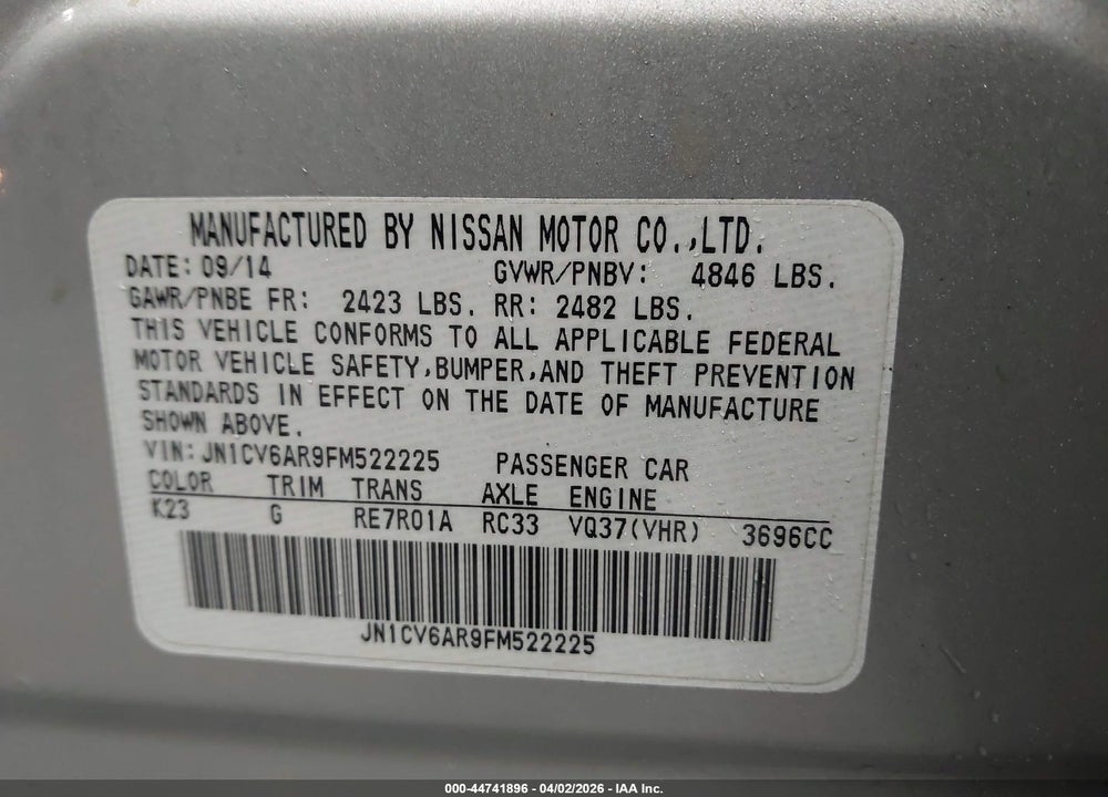 2015 INFINITI Q40 VIN: JN1CV6AR9FM522225