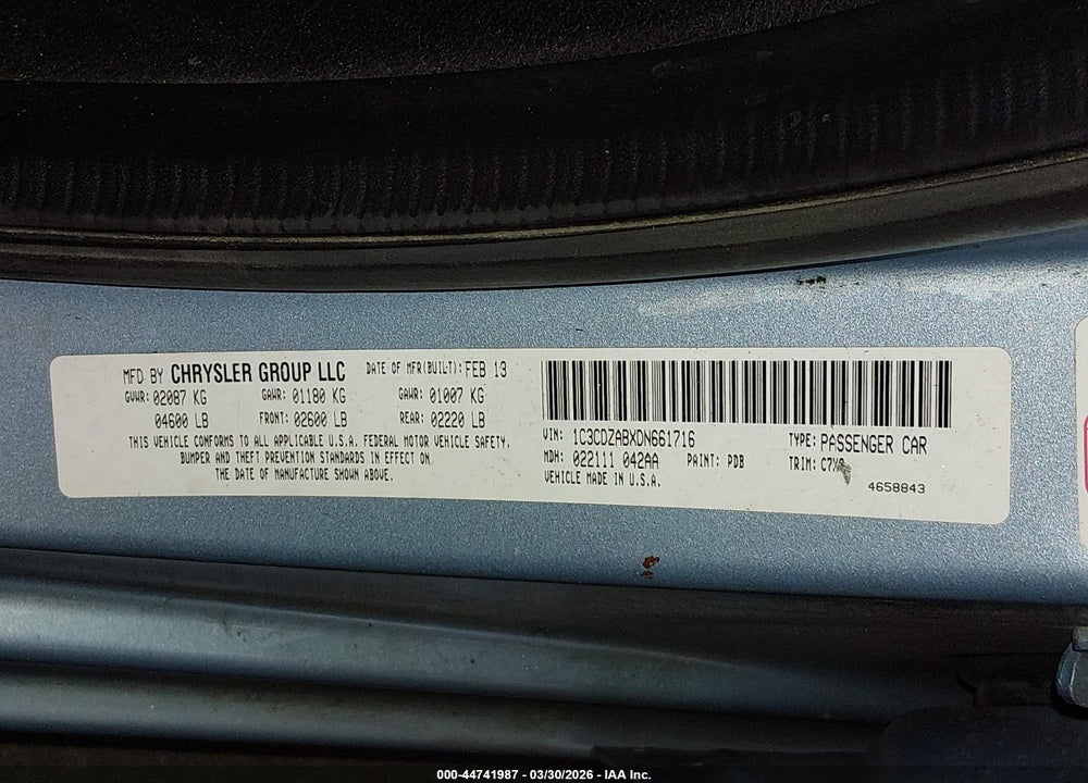 2013 DODGE AVENGER SE VIN: 1C3CDZABXDN661716