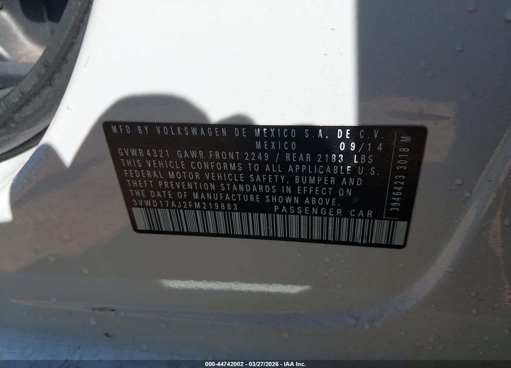 2015 VOLKSWAGEN JETTA 1.8T SE VIN: 3VWD17AJ2FM219883