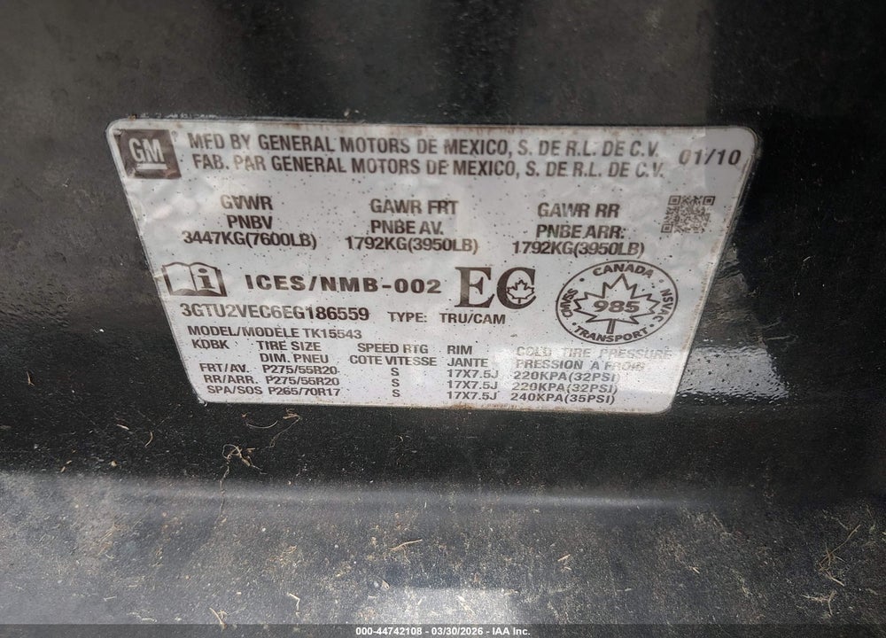 2014 GMC SIERRA 1500 SLT VIN: 3GTU2VEC6EG186559
