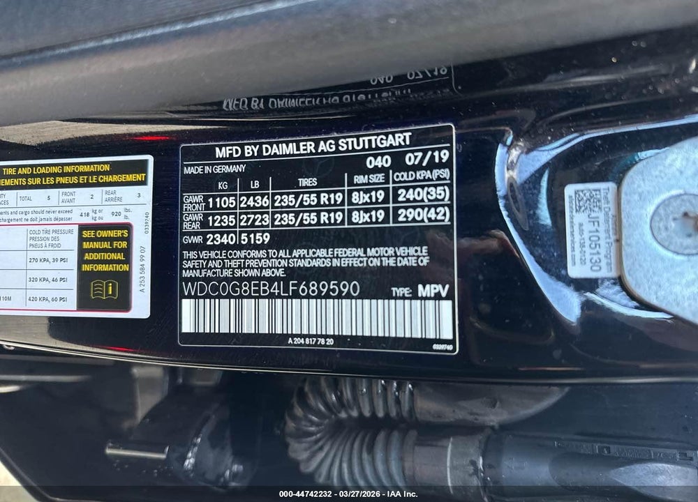 2020 MERCEDES-BENZ GLC 300 4MATIC VIN: WDC0G8EB4LF689590