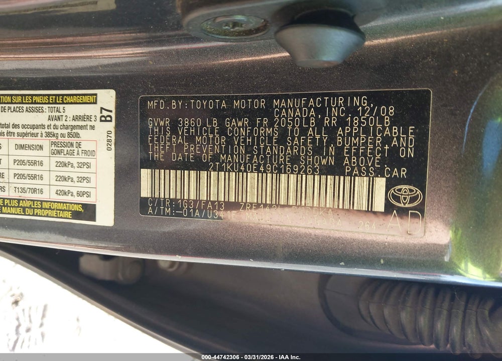 2009 TOYOTA MATRIX VIN: 2T1KU40E49C169263