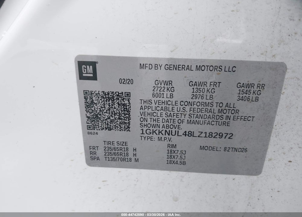 2020 GMC ACADIA AWD SLT VIN: 1GKKNUL48LZ182972