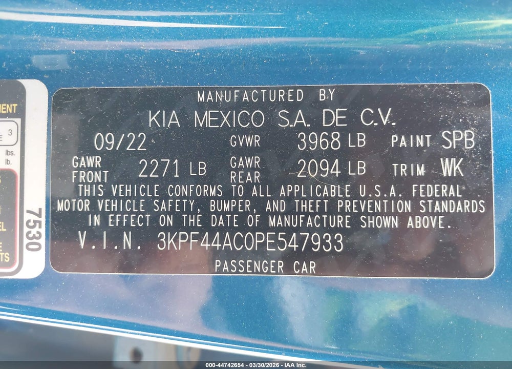 2023 KIA FORTE GT VIN: 3KPF44AC0PE547933