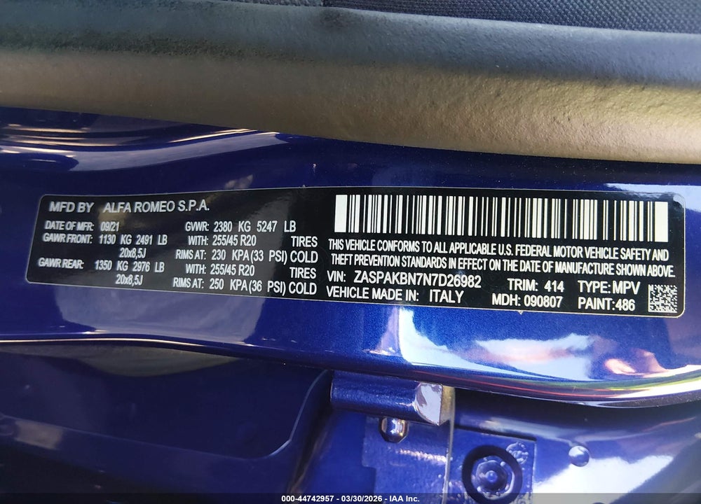 2022 ALFA ROMEO STELVIO TI AWD VIN: ZASPAKBN7N7D26982
