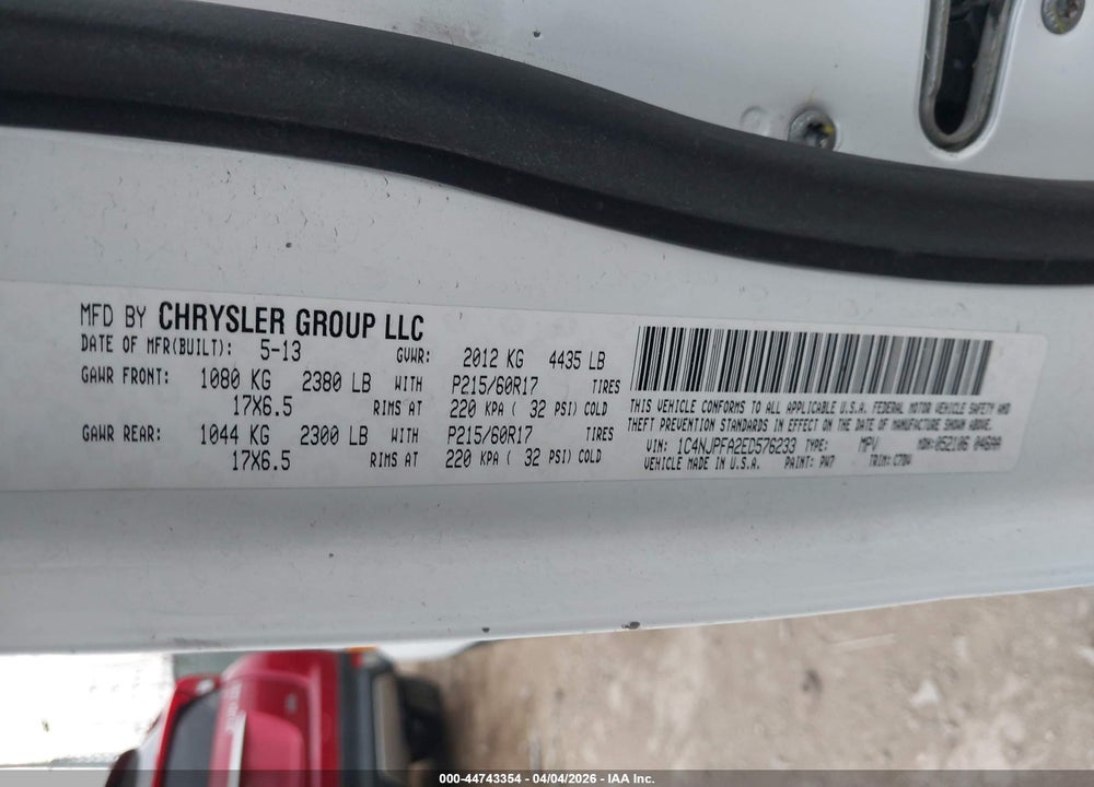 2014 JEEP PATRIOT LATITUDE VIN: 1C4NJPFA2ED576233