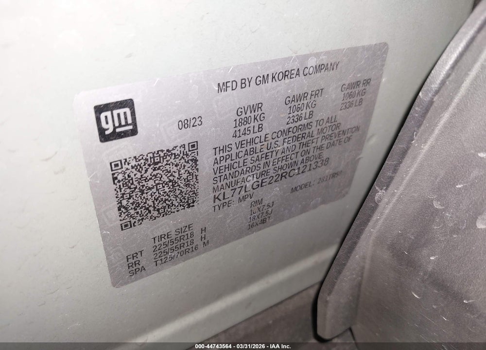 2024 CHEVROLET TRAX FWD 1RS VIN: KL77LGE22RC121338