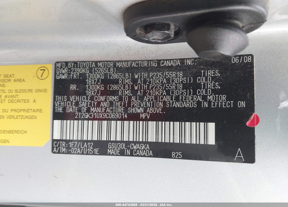 2009 LEXUS RX 350 VIN: 2T2GK31UX9C069014