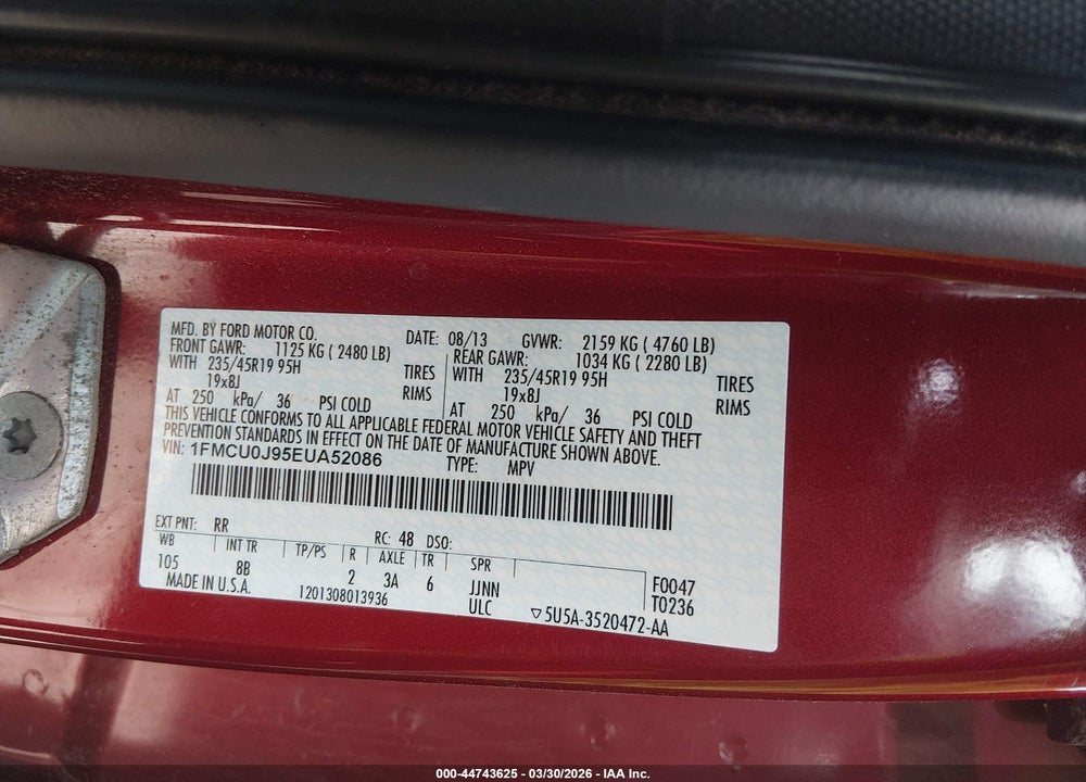 2014 FORD ESCAPE TITANIUM VIN: 1FMCU0J95EUA52086
