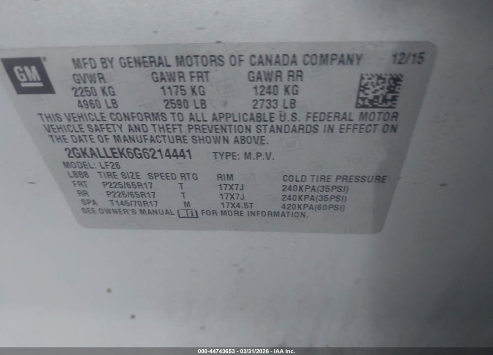 2016 GMC TERRAIN SL VIN: 2GKALLEK6G6214441