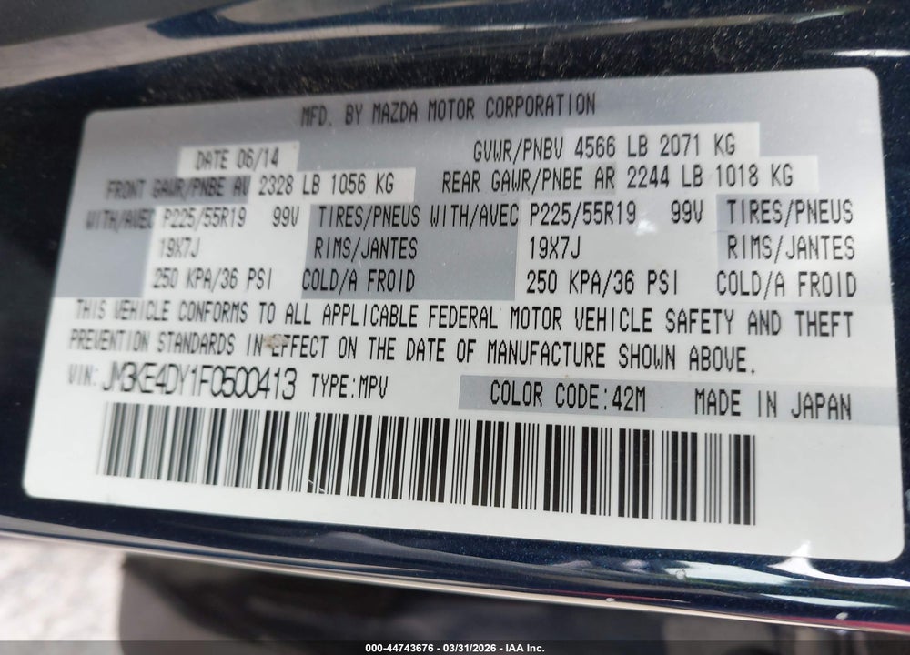 2015 MAZDA CX-5 GRAND TOURING VIN: JM3KE4DY1F0500413