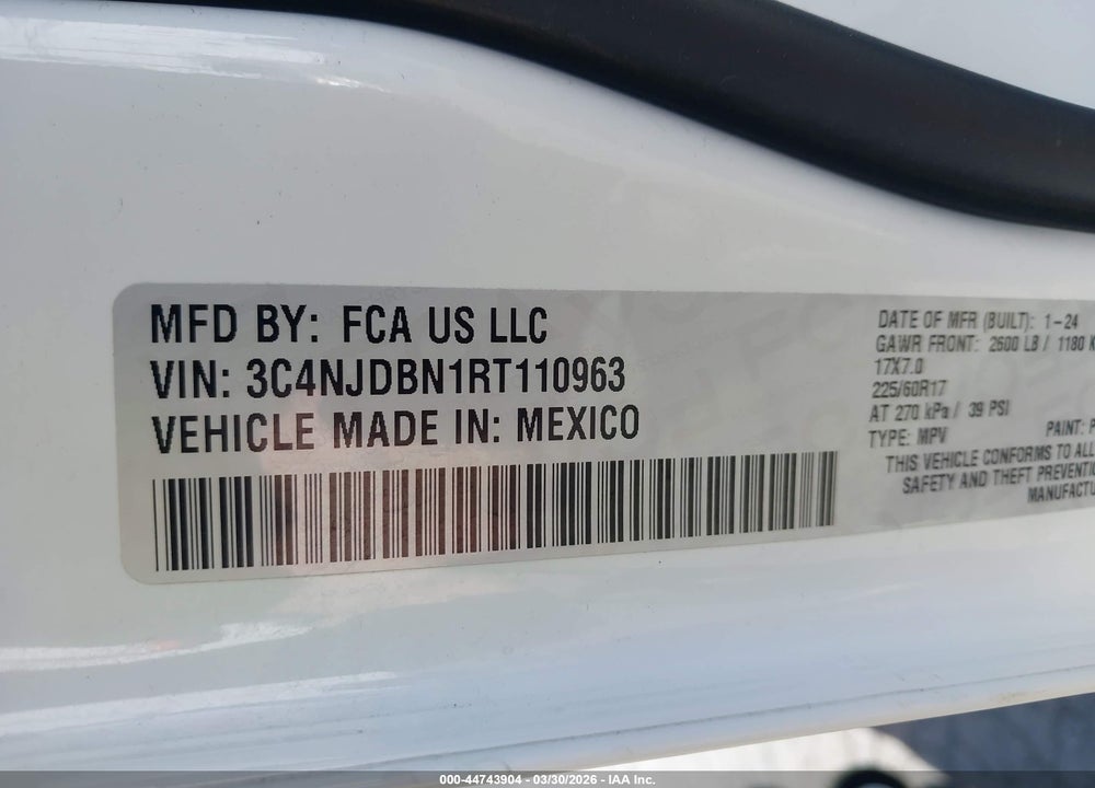 2024 JEEP COMPASS LATITUDE 4X4 VIN: 3C4NJDBN1RT110963