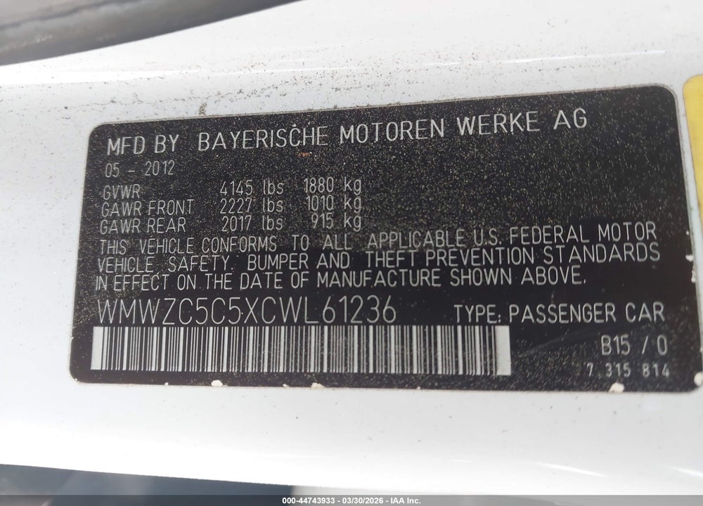 2012 MINI COOPER S COUNTRYMAN VIN: WMWZC5C5XCWL61236