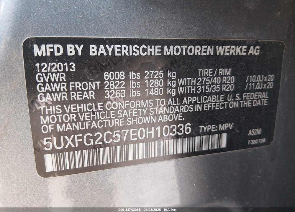2014 BMW X6 XDRIVE35I VIN: 5UXFG2C57E0H10336