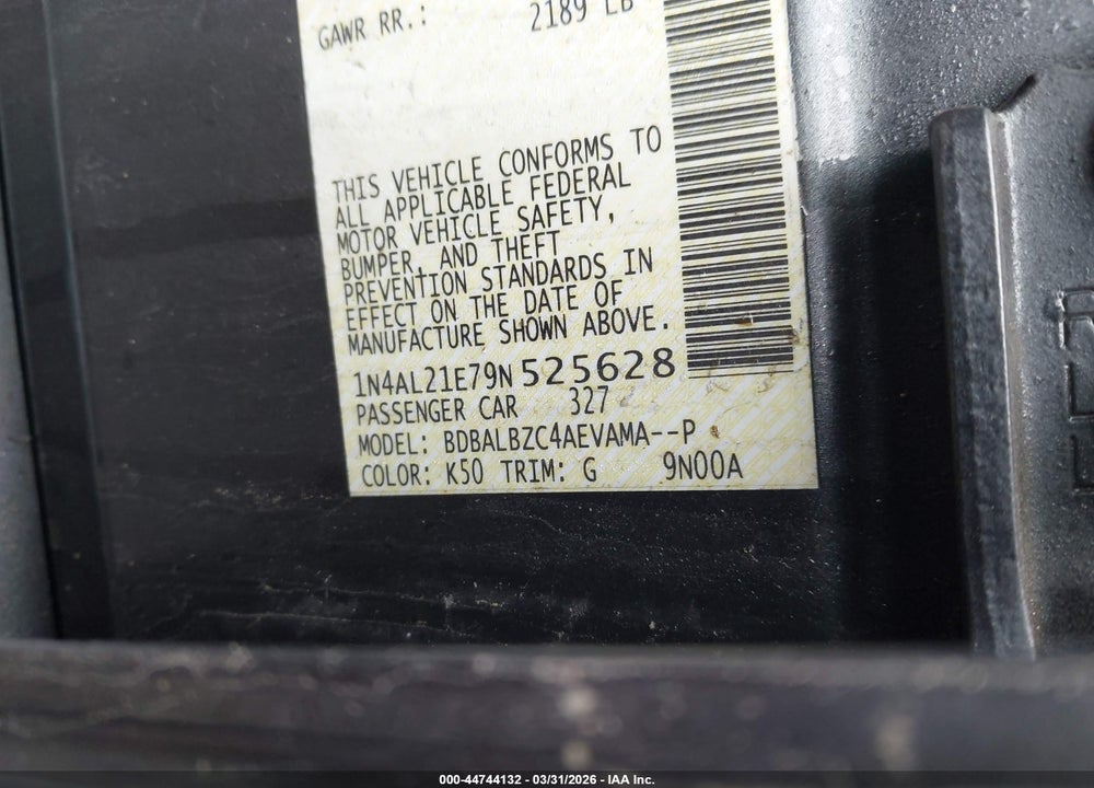 2009 NISSAN ALTIMA 2.5 S VIN: 1N4AL21E79N525628