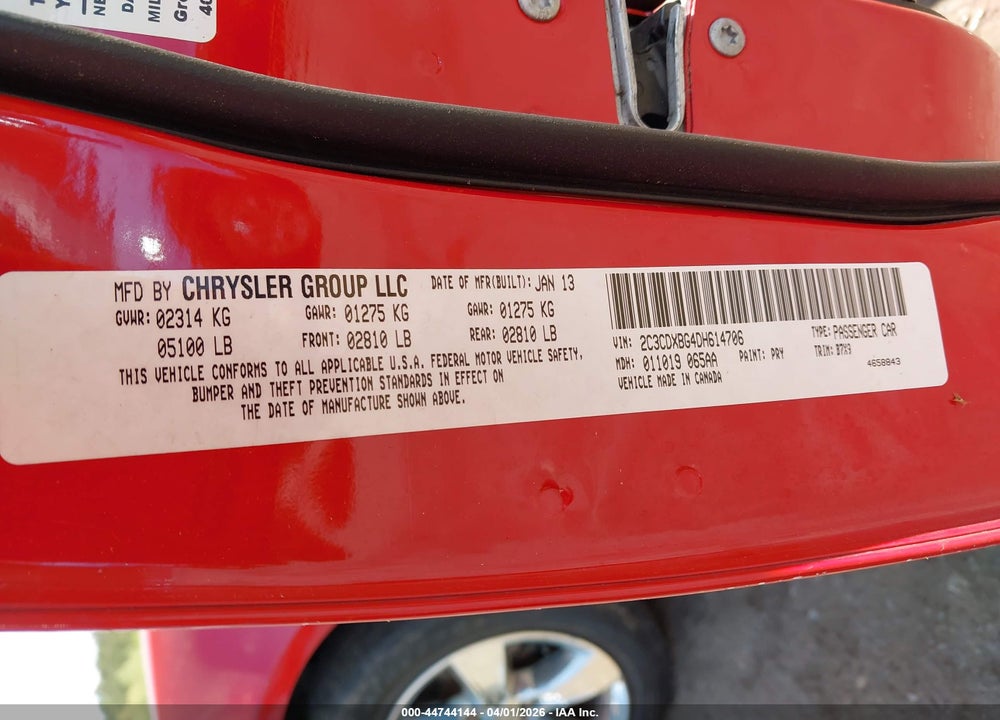 2013 DODGE CHARGER SE VIN: 2C3CDXBG4DH614706