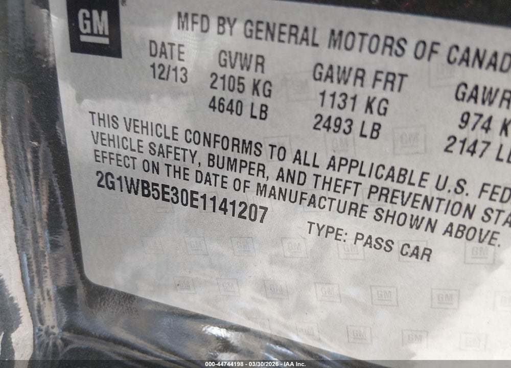 2014 CHEVROLET IMPALA LIMITED LT VIN: 2G1WB5E30E1141207