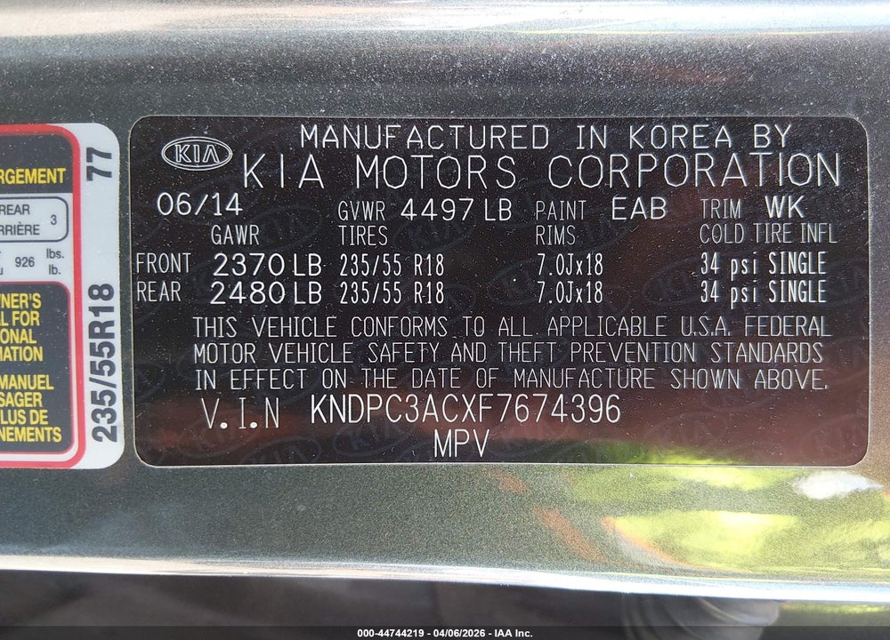 2015 KIA SPORTAGE EX VIN: KNDPC3ACXF7674396