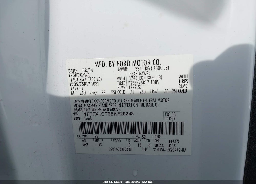 2014 FORD F-150 XL VIN: 1FTFX1CT9EKF29248