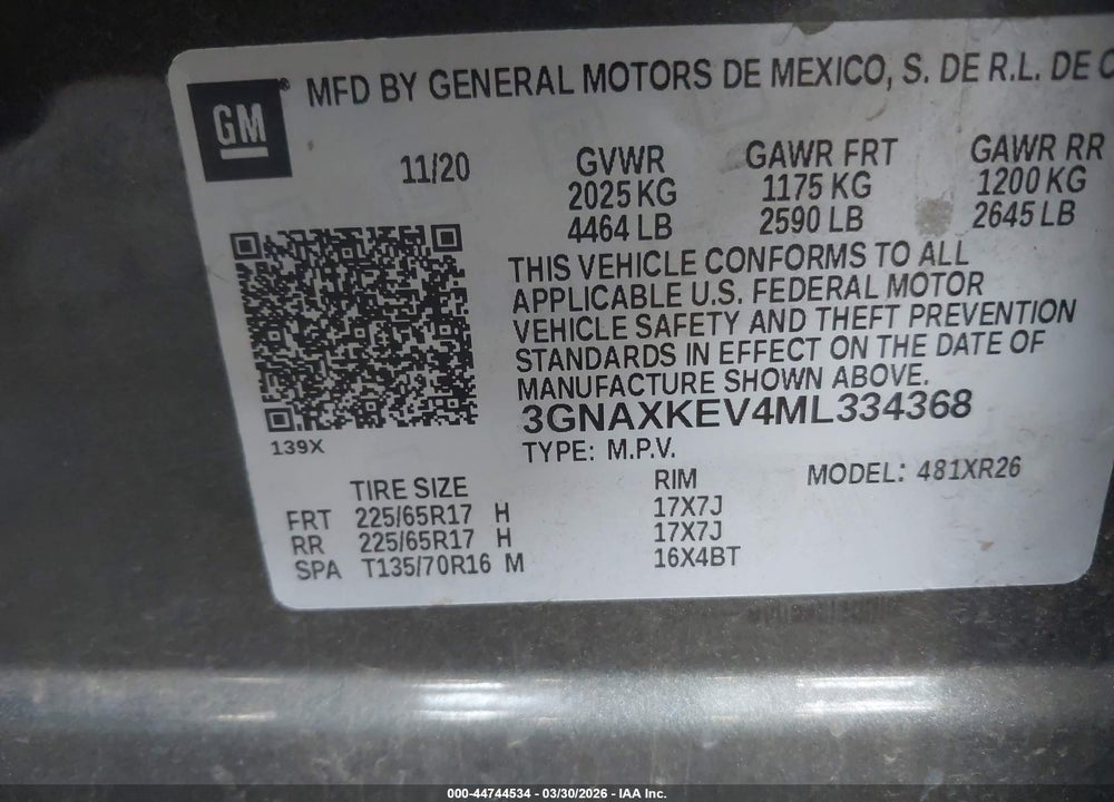 2021 CHEVROLET EQUINOX FWD LT VIN: 3GNAXKEV4ML334368