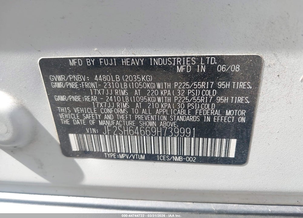 2009 SUBARU FORESTER 2.5X LIMITED VIN: JF2SH64669H739991
