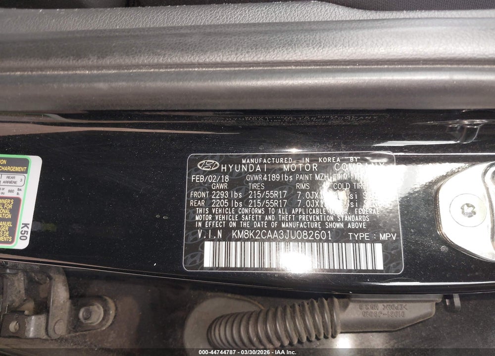 2018 HYUNDAI KONA SEL VIN: KM8K2CAA3JU082601