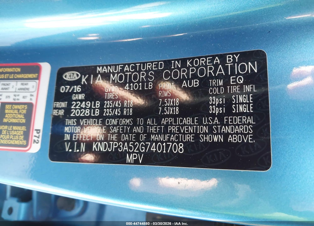 2016 KIA SOUL + VIN: KNDJP3A52G7401708