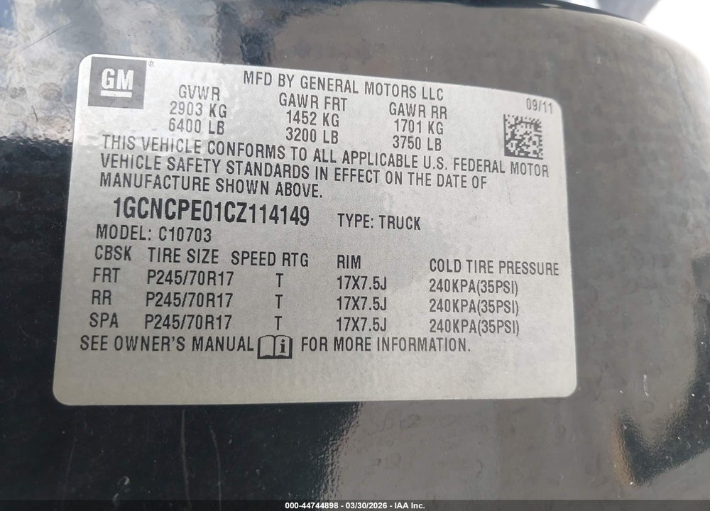 2012 CHEVROLET SILVERADO 1500 WORK TRUCK VIN: 1GCNCPE01CZ114149
