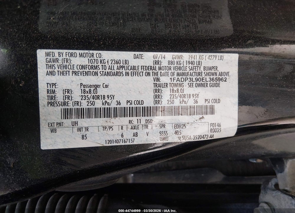 2014 FORD FOCUS ST VIN: 1FADP3L90EL365962