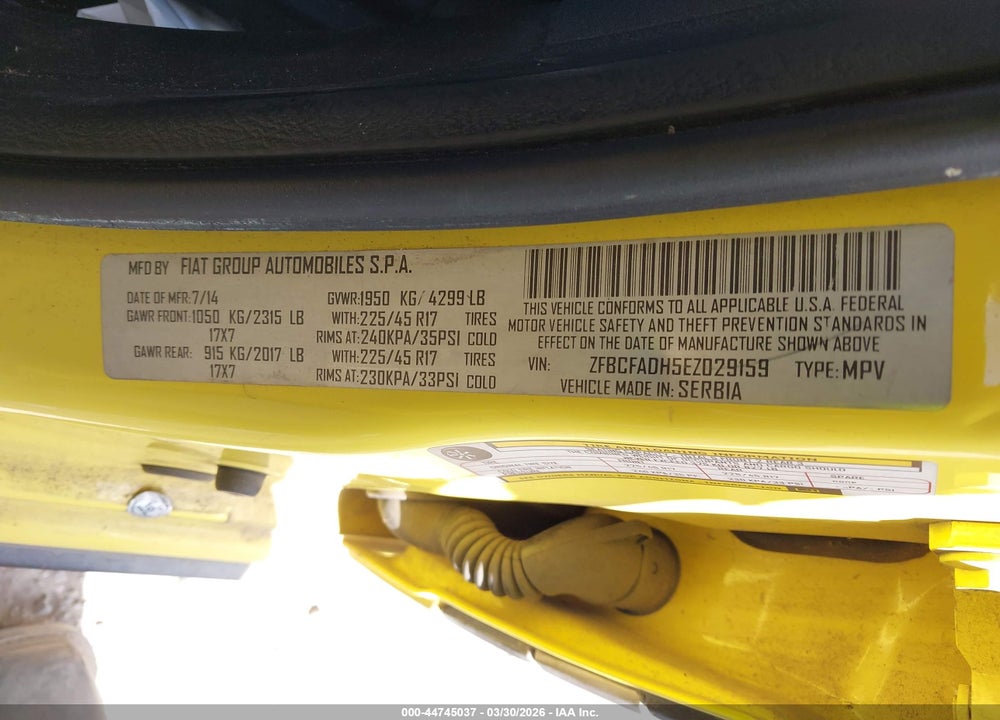 2014 FIAT 500L TREKKING VIN: ZFBCFADH5EZ029159