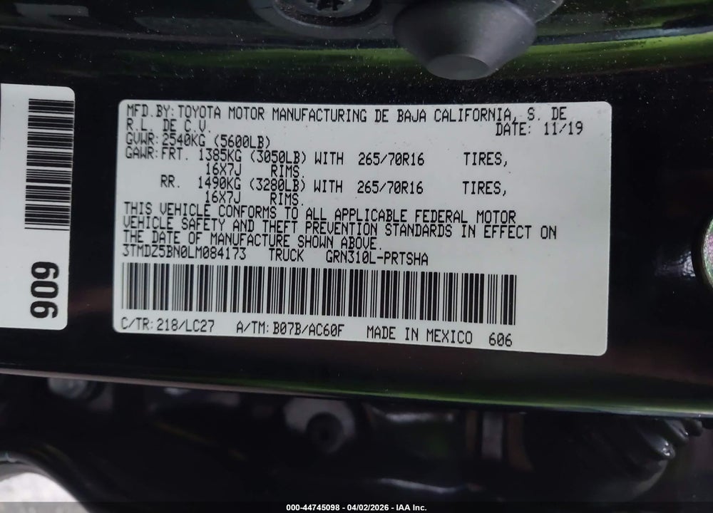 2020 TOYOTA TACOMA TRD OFF-ROAD VIN: 3TMDZ5BN0LM084173