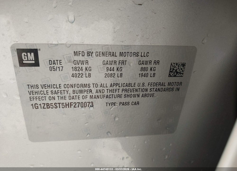 2017 CHEVROLET MALIBU LS VIN: 1G1ZB5ST5HF270073