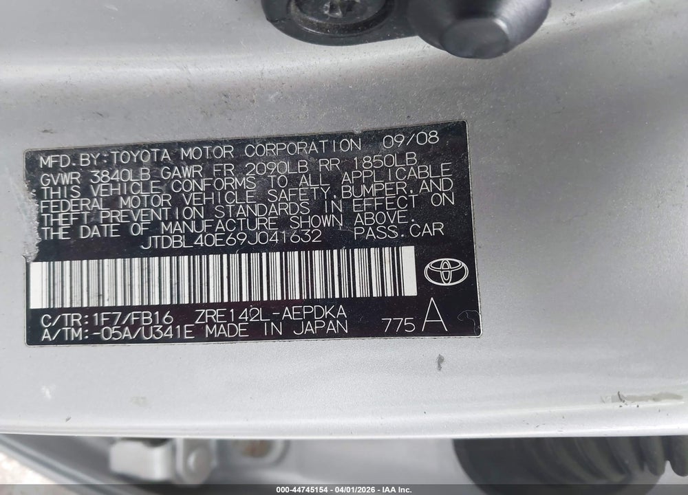 2009 TOYOTA COROLLA LE VIN: JTDBL40E69J041632