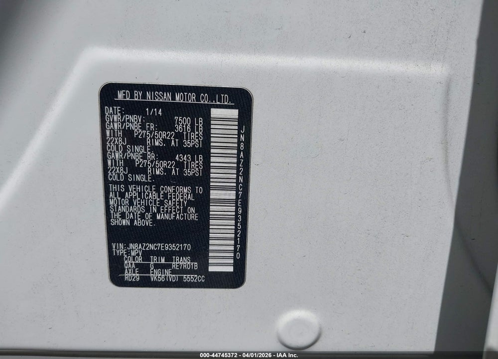 2014 INFINITI QX80 VIN: JN8AZ2NC7E9352170