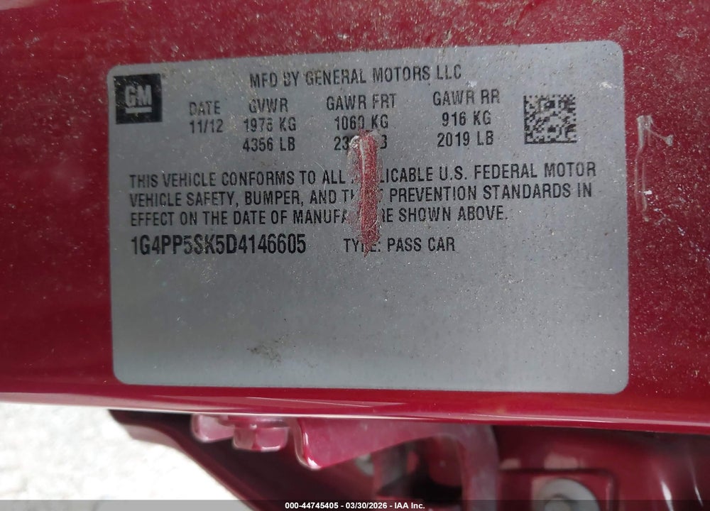 2013 BUICK VERANO VIN: 1G4PP5SK5D4146605
