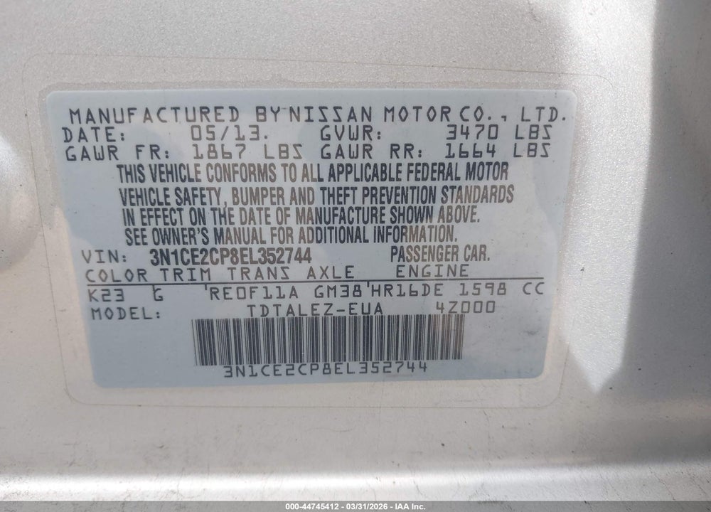 2014 NISSAN VERSA NOTE SV VIN: 3N1CE2CP8EL352744