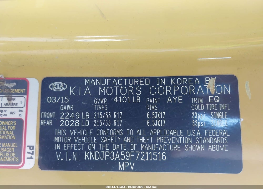 2015 KIA SOUL VIN: KNDJP3A59F7211516