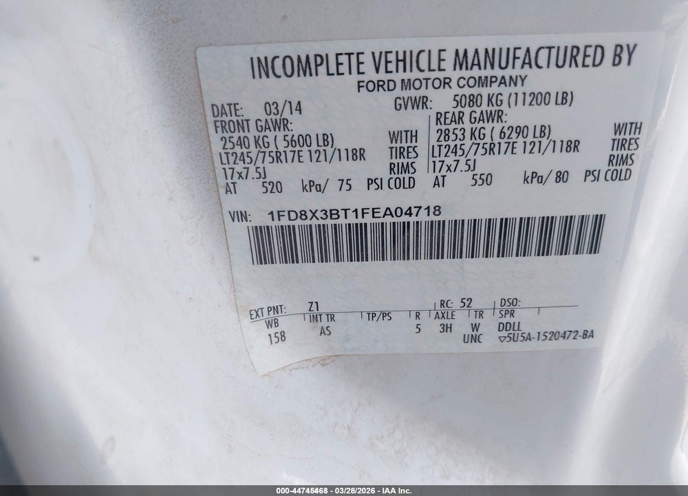 2015 FORD F-350 XL VIN: 1FD8X3BT1FEA04718