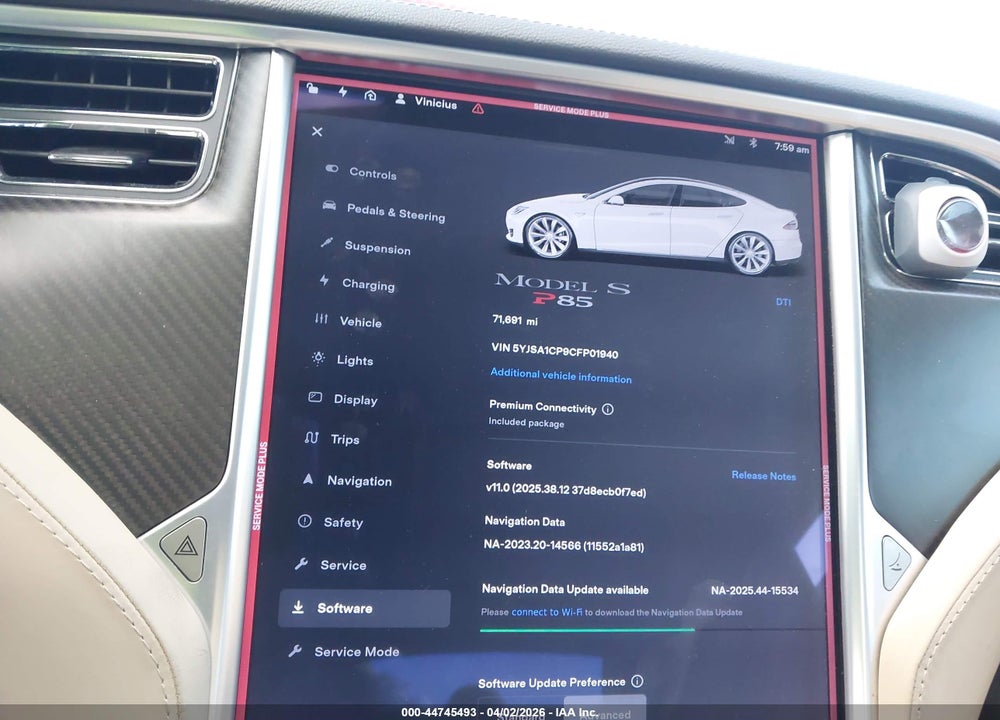 2012 TESLA MODEL S PERFORMANCE/SIGNATURE PERFORMANCE VIN: 5YJSA1CP9CFP01940