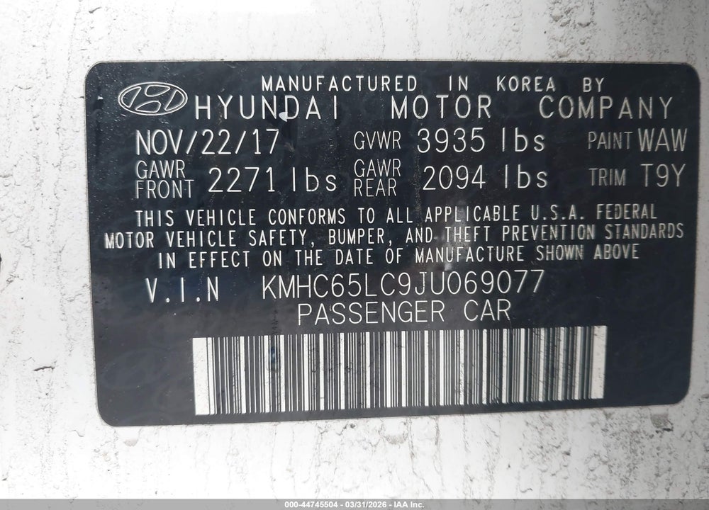 2018 HYUNDAI IONIQ HYBRID BLUE VIN: KMHC65LC9JU069077