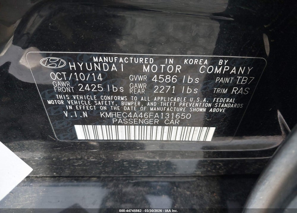 2015 HYUNDAI SONATA HYBRID LIMITED VIN: KMHEC4A46FA131650