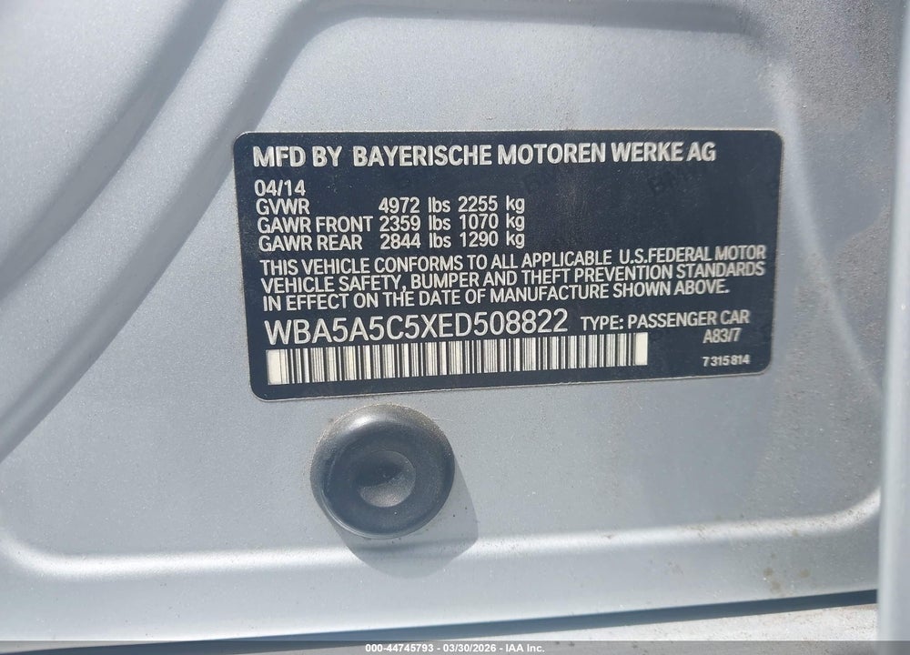 2014 BMW 528I VIN: WBA5A5C5XED508822